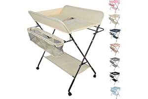 OHMG Fasciatoio pieghevole per bambini, fasciatoio con ruote, fasciatoio mobile con fasciatoio, cintura di sicurezza e scomparti, impermeabile e regolabile in altezza, stabile