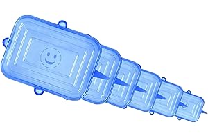 RUPECA Pack 6 Tapas de Silicona Ajustables Cocina Azules - Rectangulares - Alimentos Frescos y Hermeticos - Tapas Silicona Ajustables Cocina