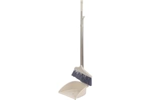 Delcasa Dustpan and Broom with a Long Handle Large and Wide Brush Head Durable Dense Bristles with Handle and Comfortable Grip Multi-Purpose Cleaning Tool Perfect for Home,