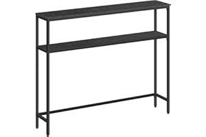 ‎VASAGLE VASAGLE Stolik konsolowy, wąski stolik kawowy z 2 półkami, 20 x 100 x 80 cm, stół do przedpokoju, 2 poziomy, do przedpokoju, salonu, sypialni, antracytowo-szary-czarny atrament LNT131B22