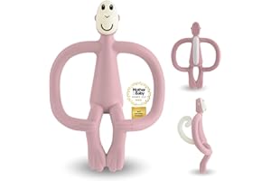 Matchstick Monkey - Beißring Affe Original - Baby Zahnungshilfe - weiche Noppen massieren wundes Zahnfleisch - Silikon BPA-frei - Greifling für Zahnen - ab 3 Monaten - altrosa