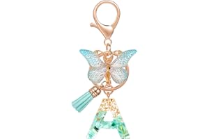 MWOOT Initiale Letter Keychains Porte Clé Lettre N,Alphabet Initial Keyring Pendentif,Vert Feuille D'or Key Ring