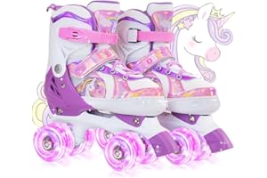OLYSPM Pattini a Rotelle Bambina,Pattini a 4 Ruote Regolabili in 4 Misure con 8 Ruote Lampeggianti per Ragazzi,Ragazze e Principianti