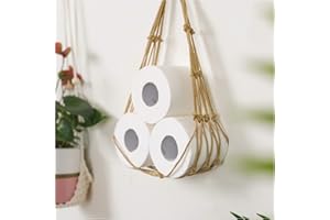 Pesine Toilet Paper Storage Holder Wall Hanging Storage Mesh Bag Boho Handmade Cotton Net Bag Paper Roll Holder for Home Bedroom Bathroom Living Room,Brown,M