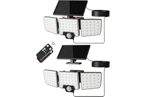 Lepro Solar Security Lights Outdoor Motion Sensor, 2 in 1 Separated and Integrated Remote Control IP65 Waterproof Solar Lights with 3 Light Modes, 3 Heads Solar Floodlight for Garden Yard