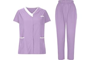 SYDUZAX Ensemble Uniformes Femme Vêtements De Protection Blouse Infirmière Santé Uniforme Médical Haut et Pantalon Travailleur De Soins Manches Courtes Couleur Unie Tenue Aide Soignante Professionnelle