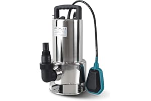 BACOENG Edelstahl Schmutzwasserpumpe mit Schwimmerschalter, 19500L/h Förderleistung Tauchpumpe (1000W, Ø25mm Fremdkörper, Tragegriff, inkl. Universalanschlüsse)