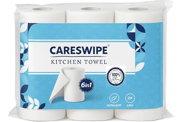 Careswipe 2 Ply Kitchen Tissue Paper/Towel Paper Roll Pack of 6 (60 Pulls Each Roll)