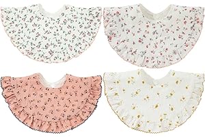 SZJIAHTM 4 Pack Of baby Toddler Soft Cotton Vintage Flower Print Feeding Drooling Breathable Bibs Adjustable Snap Teething Bibs For boys Girls 0-18 Months