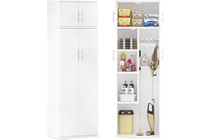 Moziel Besenschrank Mehrzweckschrank Haushaltsschrank Staubsaugerschrank aus Holz mit Verstellbarer Einlegeboden für Küche Wohnzimmer Esszimmer 180 x 60 x 34 cm(HxBxT) weiß