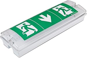 AuctionzLtd LED Emergency Bulkhead Light Fitting - Slimline Maintained & Non-Maintained Waterproof Fire Exit Sign Bulkhead Light - Emergency Light with Green Kit Low Energy EM3 NM3 M3 E3M 3H Battery