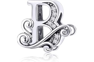 Lorrifal Solid 925 Sterling Silver Initial A-Z Letter Charm A-Z Bead for Pandora European Bracelets Necklace Women Girl Jewelry Gift
