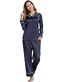 Hawiton Women's Long Satin Pyjamas Sleepwear V Neck Sleepwear
