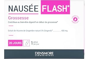 Densmore - Nauséflash - Complément Alimentaire Anti Nausée - Grossesse, Transport - Gélule à Libération Immédiate - Gingembre, Gingerols - 20 Gélules - Jusqu'à 4 gélules par jour - Fabriqué en France