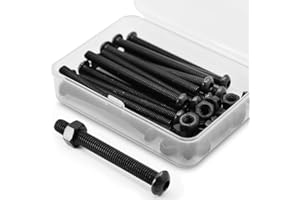 MINHER (15 juegos) M6 x 70 mm Tornillo de cabeza curvada con hexagonal y tuercas Rosca completa de acero al carbono 10,9 (negro)