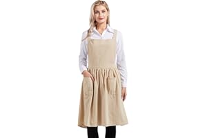 Nanxson Grembiule in cotone con cinghie incrociate sul retro Grembiule da abito con 2 tasche Grembiule da lavoro regolabile per la cucina, il giardinaggio e la caffetteria