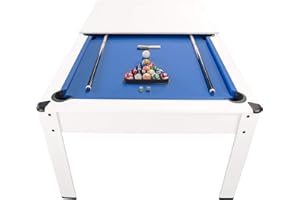 PLAY4FUN Billard Américain Harmony 6Ft - 206,5 x 116,5 x 80 cm avec Accessoires et Plateau dînatoire - Couleur Ivoire (Blanc) et Tapis Bleu