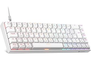 KOORUI Mechanisch Tastatur, 60% Gaming Tastatur mit 12 Tasten Multifunktionstaste USB Kabel Volles Tasten-Rollover Deutsches Layout QWERTZ für Windows MacOS Linux-Rotem Schalter, Weiß