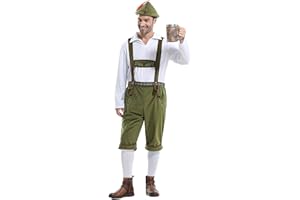 Aleshime Mens Bavarian Oktoberfest Costume Set - Bavarian Lederhosen Shorts, Shirt, Hat & Socks, Bavarian Beer Guy Fancy Dress Costume Oktoberfest Outfit Men