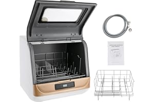 DAOHHFO Mini Geschirrspüler Freistehender Tischgeschirrspüler 5 Programme Arbeitsplatte Geschirrspüler Keine Installation, 5L Wasser Benötigt, Ausgestattet mit Zu- und Abflussrohren