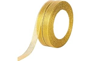 molshine Rubans d'organza d'or de 13 mm x 45 m Ruban de paillettes fines et scintillantes pour le bricolage, l'artisanat, l'emballage de cadeaux, la décoration de festival (or, 13 mm (1/2"))