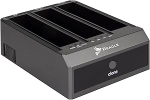 Reagle Stacja dokująca do dysków twardych 2,5" i 3,5" HDD/SSD, 3 kieszenie, funkcja klonowania offline, USB 3.2 Gen 1, 18 TB, aluminium, SuperSpeed 5 Gb/s, Plug & Play, w zestawie zasilacz i kabel USB