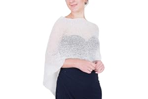 Ikat Mimosa Mujer Poncho Pequeño de Encaje Elástico Alas de Murciélago Cabo de Punto de Ganchillo Color Liso