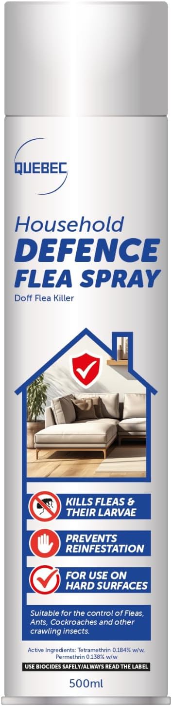 Quebec Household Flea Spray for the Home 500ml, Pack of 1 | Powerful Flea & Pest Control for Home with long-lasting control against fleas, ticks, bed bugs, ants and crawling insects.