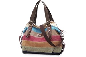 SNUG STAR Handtasche Damen,Canvas Tasche Damentasche Multi-Color-Striped Umhängetasche Damen Groß Schultasche Canvas Shopper Tasch Muttertag Geschenk Hobo Bag (C stylen)