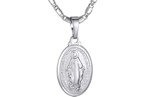 GOLDCHIC JEWELRY Collana con Medaglia Miracolosa Ovale Colore Argento Oro Oro Rosa Ciondolo Pendente Madonna Miracolosa Delle Grazie Con Bordo In Filigrana