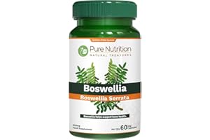 PURE NUTRITION NATURAL TREASURES Pure Nutrition Boswellia Serrata 15:1 Extract 600mg | 60 Cap | Min 65% Boswellic Acids | Each Serving Offer 600mg 15:1 Extract Equivalent to 9000mg Raw Boswellia Powder | Non-GMO
