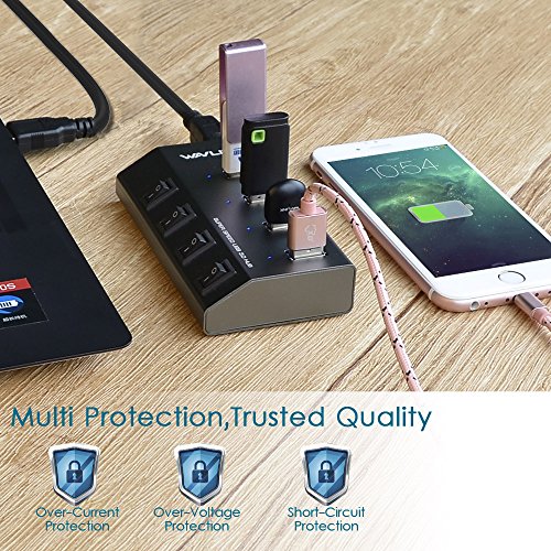 Wavlink Aluminum 4-Port USB 3.0 Hub mit Unabhängige Schalter und Schnellladung für Apple MacBook, MacBook Air, MacBook Pro, Mac Mini, iMac, MacPro, Windows Laptops und Ultrabooks, sowie PCs und weiteren USB 3.0 kompatiblen Geräten (80cm Verlängerungskabel) - 6