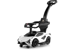 Maxmass 3-in-1 Ride on Push Car, Licensed Lamborghini Toddler Sliding Walker with Removable Guardrails, Music, Headlights and Underneath Storage, Kids Push Along Sit on Car for 18-60 Months (White)