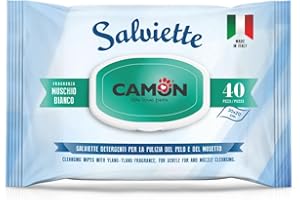 CAMON | Salviette Detergenti per Cani e Gatti, 30x20 cm, Confezione da 40 Pezzi, Fragranza Muschio Bianco, Senza Alcol né Parabeni, Made in Italy