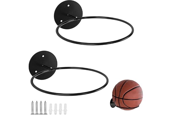 YunBey Support Mural pour Ballon, 2 Pièces Porte-Ballon Inoxydable de Rangement, Support de Basket Mural avec vis pour Rugby, Football, Volleyball, Basketball, Noir