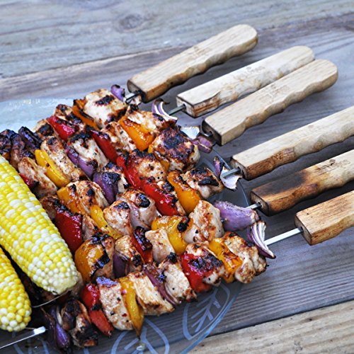 44cm Edelstahl Grillspieße – Massivholzgriff – 6er Pack – Perfekt für Profiqualität von Grill Hogs - 6