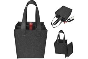 Anicy Uchwyt na butelki 6 butelek – wielokrotnego użytku filcowa torba na wino, uchwyt na butelki piwa, torba na zakupy, torba na butelki z przegródką, nadaje się do prania, kolor ciemnoszary,