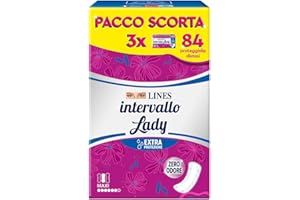 LINES INTERVALLO LADY PROTEGGISLIP, salvaslip distesi per tutti i tipi di perdite, protezione aggiuntiva, zero odore, confezione scorta
