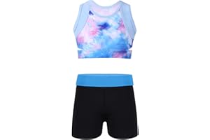 CHICTRY Enfant Fille Ensemble de Sport 2 Pièces Crop Tank Top de Sport sans Manches Brassière et Short de Sport Jogging Running Survêtement de Sport Gym Course 5-14 Ans