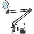 Jubor Magnifying Glass with Light and Stand, 10X 8X LED Magnifying Lamp with Clamp, Desk Magnifier Lamp with 3 Color Modes Dimmable for Hobby Crafting, Workstation Lamp, LED Reading Lamp