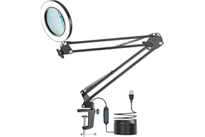 Lupa ze światłem i stojakiem, Jubor 10X 8X lampa z lupą LED z zaciskiem, lampa biurkowa z 3 trybami ściemniania, lampa z lupą LED dla hobbystów, lampa do pracy, lampa LED do czytania