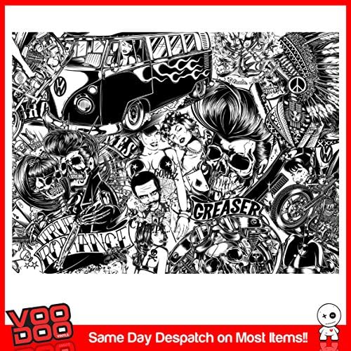 HOT ROD PIN UP RATFINK VW SKULL STICKERBOMB SHEET 1M X 300MM (STICKER BOMB VINYL SHEET) (1020MM X 435MM)