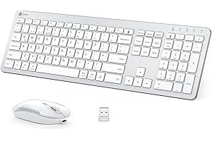 Wireless Keyboard and Mouse Set, iClever Keyboard and Mouse Rechargeable Full Size with Numeric Keypad, Energy Saving 2.4G USB Ultra Slim Silent Wireless for Mac OS/Windows/Computer/Laptop