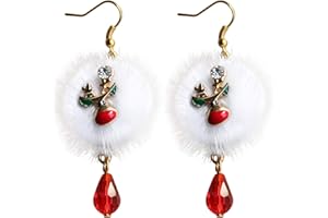 Boucles d'oreilles de Noël, Fascigirl Girls Cute Dangle Nouveauté Santa Reindeer Pom Pendentif Hoop Cadeaux de Noël pour les femmes
