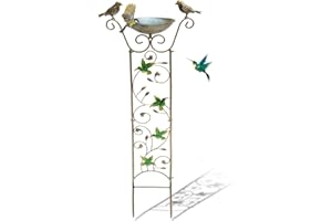NZWBSHSSP Bird Bath with Trellis Outdoor, Antique Garden Iron Plant Trellis with Decorative Butterflies Detachable Bird Bath Bowl Metal Potted Plants Support for Climbing Flowers(Hummingbird)