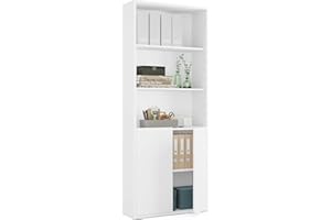 Muebles Pitarch | Libreria da ufficio o da lavoro con 2 porte e 4 ripiani, libreria da salotto, bianca, 196,5x75,5x33cm (altezza x larghezza x profondità) basica, elegante e resistente