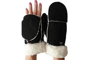 AXELENS Guanti Invernali Donna Eleganti in Eco Pelle Scamosciata – Muffole Apribili Calde con Interno Felpato e Polsino in Eco Pelliccia – Taglia S/M