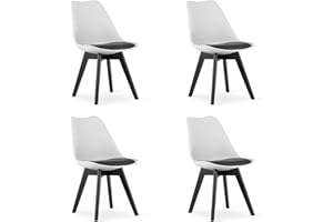 NMK HOME Sillas Comedor Pack 4 - Blanca Sillas de Cocina - Patas de Silla en Madera de Haya - Piel Sintética Aterciopelada