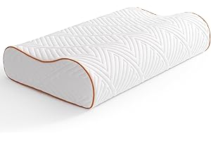 Twirest Memory Foam Neck Pillows, Orange Orthopedic Washable and Ergonomic for Neck and Shoulder Pain, Anti-Snore, 1 Count (56x35x11-9CM)