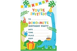 Kirsten McMillan 32 Dinosaur Birthday Party Invitations for Kids with Envelopes - Pack of 32 Dinosaur Party Invites for Girls & Boys - Designed and Printed in the UK